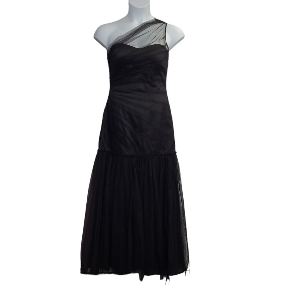 MAX AND CLEO goth black one shoulder mesh mermaid style gown dress 8